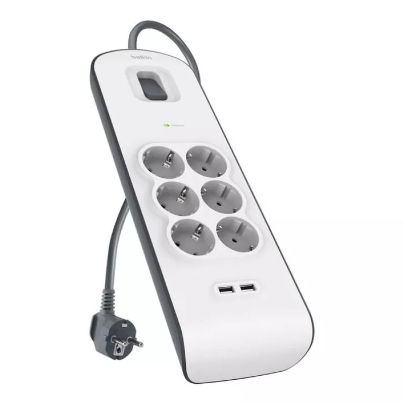 Maitinimo lizdų blokas Belkin BSV604VF2M-V2 — 6 lizdai, 2× USB-A, 2 m kabelis