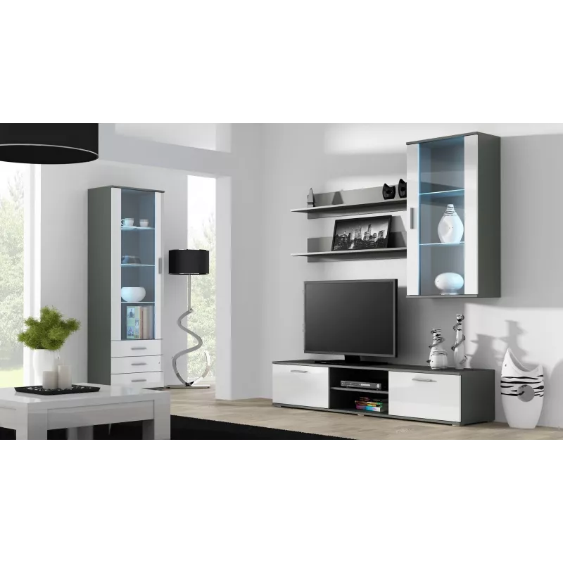 Cama TV stovas SOHO 180 pilkas/baltas blizgus