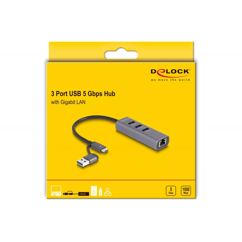 DeLOCK 64282 nešiojamojo kompiuterio dokavimo stotelė ir prievadų replikatorius, laidinis, USB 3.2 Gen 1 (3.1 Gen 1) Type-C, pilka (64282)