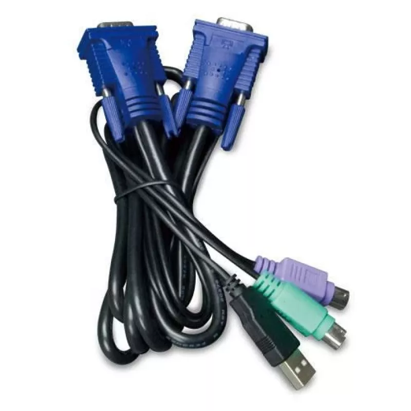 Planet KVM-KC1-3 - 3 m - USB - PS/2 - USB - PS/2 - VGA - Juoda - Mėlyna - D-sub prievadas (15 kontakti, lizdas)