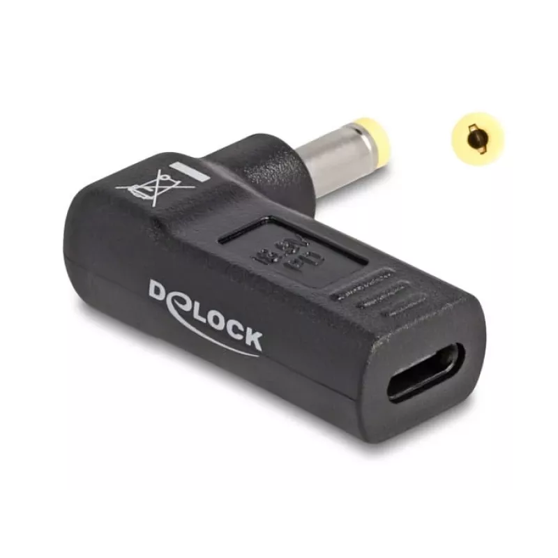 DeLOCK adapteris USB Type-C lizdas į HP 4,8 x 1,7 mm kištuką 90° kampu