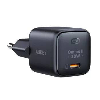 Sieninis įkroviklis Aukey PA-B1L USB-C 30W juodas — kompaktiškas USB‑C PD maitinimo adapteris