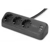 Maitinimo šakotuvas DIGITUS 3 lizdų su 2×USB-A ir 1×USB-C, 3 kintamosios srovės lizdai Tipas E/F, 1,5 m laidas, juodas
