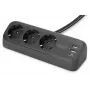 Maitinimo šakotuvas DIGITUS 3 lizdų su 2×USB-A ir 1×USB-C, 3 kintamosios srovės lizdai Tipas E/F, 1,5 m laidas, juodas