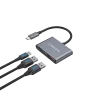 USB-C 3 viename šakotuvas CANYON DS-3 tamsiai pilkas — USB-C į USB-A + HDMI + PD pralaidumas