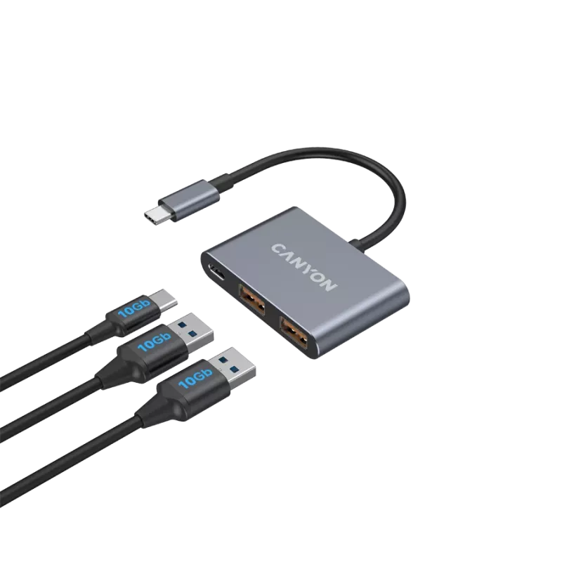 USB-C 3 viename šakotuvas CANYON DS-3 tamsiai pilkas — USB-C į USB-A + HDMI + PD pralaidumas