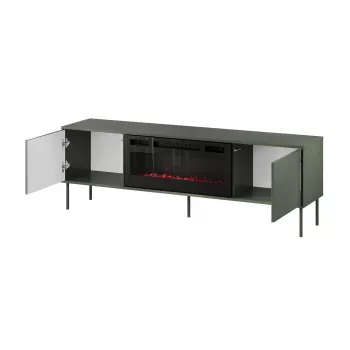 Cama Meble TV spintelė su židiniu TRESSE 180x40x54,5 cm — matinės žalios spalvos viršus, medžio drožlių plokštė