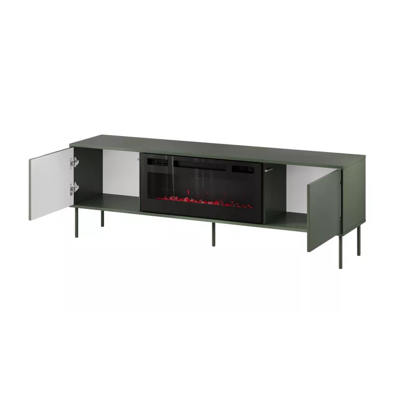 Cama Meble TV spintelė su židiniu TRESSE 180x40x54,5 cm — matinės žalios spalvos viršus, medžio drožlių plokštė