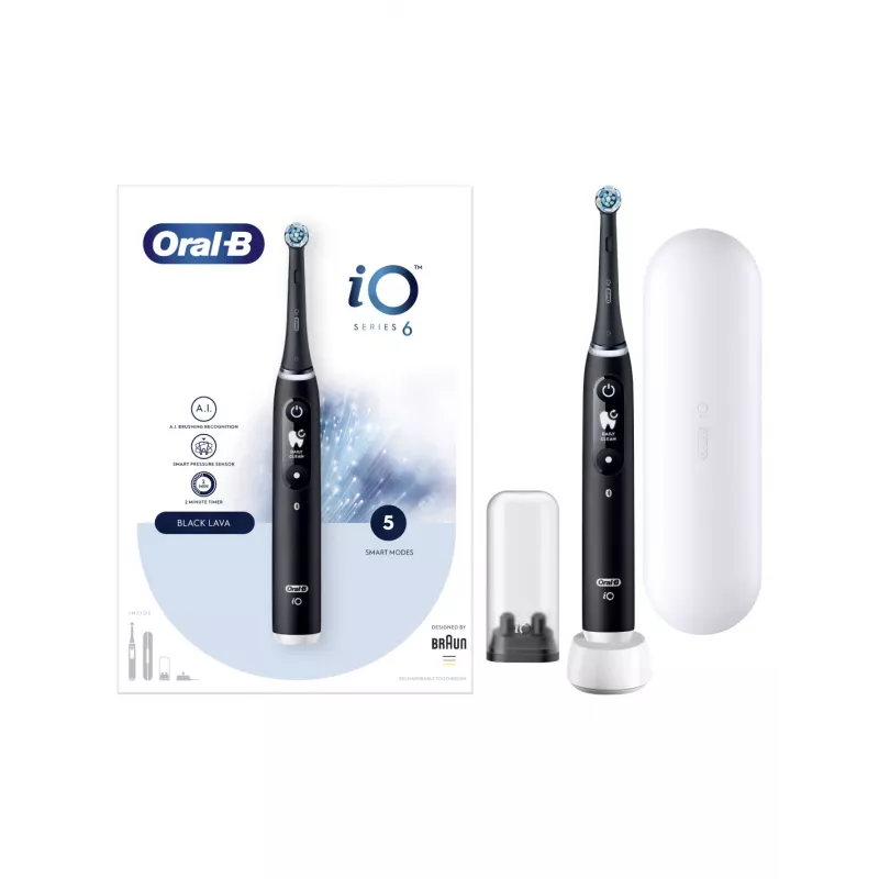 Oral B IO6 elektrinis dantų šepetėlis su dėklu, juodasis oniksas