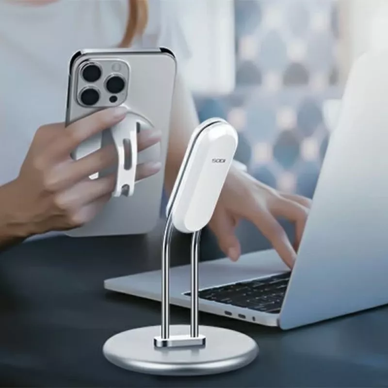 Telefono stovas SODI SIM-300 sidabrinis MagSafe — stalinis laikiklis MagSafe suderinamiems iPhone