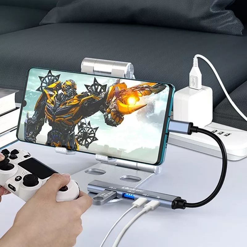 Qoltec 53790 Hub Adapter USB-C 3.1 5in1 | USB-C PD| USB-C | 2x USB 2.0 | USB 3.0