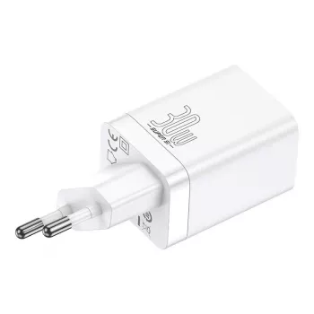 Baseus Super Si Pro greitasis įkroviklis USB + USB-C 30 W (baltas)