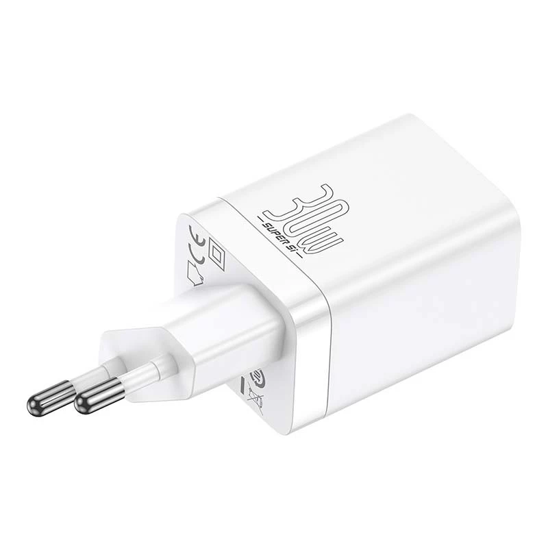 Baseus Super Si Pro greitasis įkroviklis USB + USB-C 30 W (baltas)