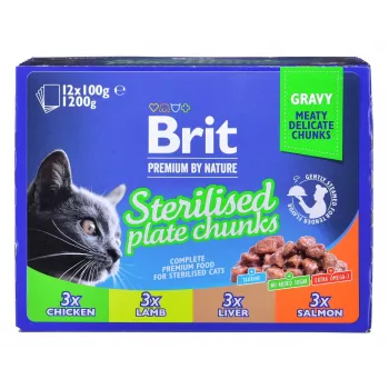 BRIT Premium Cat Sterilised Plate - drėgnas kačių ėdalas - 12x100g