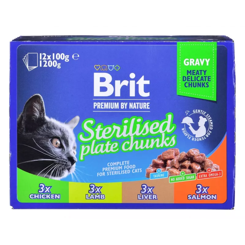 BRIT Premium Cat Sterilised Plate - drėgnas kačių ėdalas - 12x100g