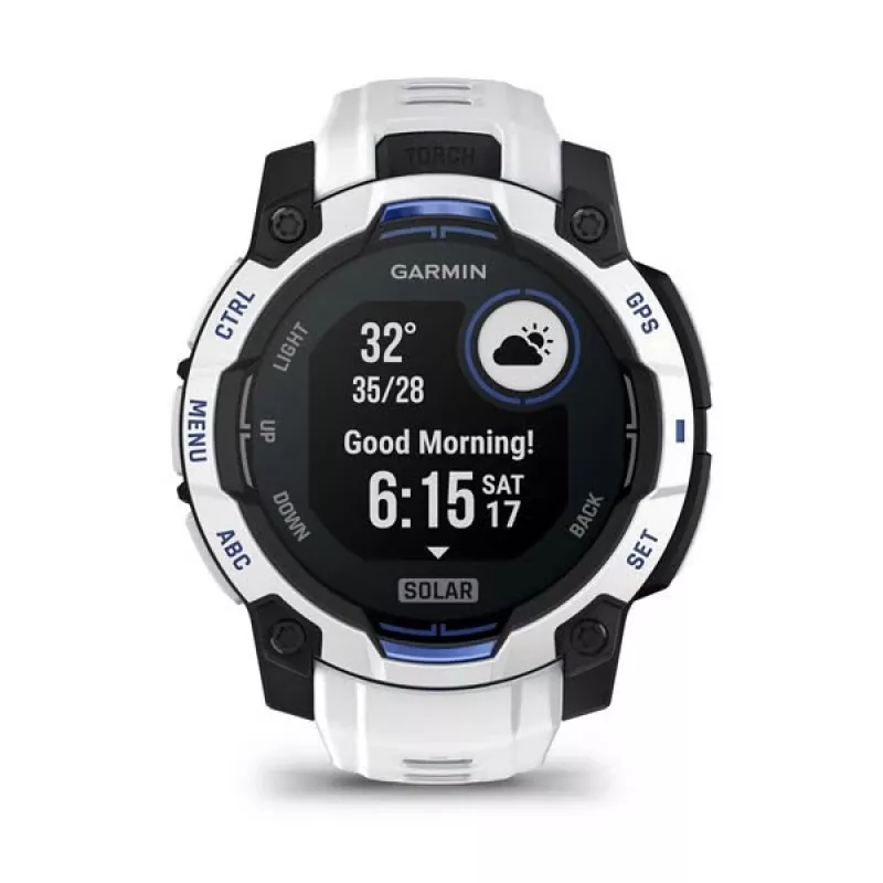 Išmanusis laikrodis GARMIN Instinct 2 45 mm, MIP 0,9 colio (176×176), GPS, saulės energija, silikoninis dirželis mėlynas/baltas