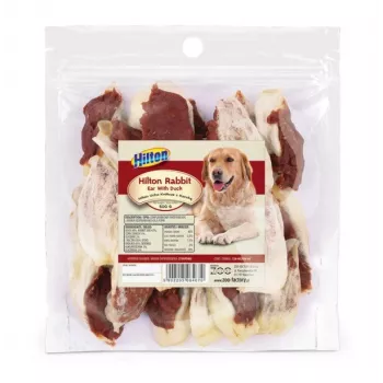Šunų kramtalas Hilton Rabbit Ear with Duck — natūralus anties skonio kramtalas, 500 g pakuotė