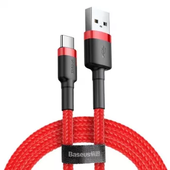 USB 2.0 A į USB-C laidas Baseus CATKLF-B09 1m QC3.0 nailoninis pintas raudonas, greitas įkrovimas ir duomenų sinchronizavimas
