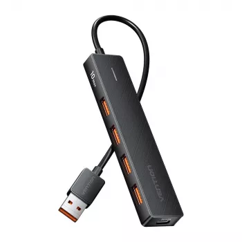 USB 3.2 Gen 2 5-in-1 kelių prievadų šakotuvas Vention CHOBB — 5 prievadai (4× USB 3.2 Gen 2 Type-A, 1× USB 3.2 Gen 1 Type-A), 0,15 m, ABS, juodas
