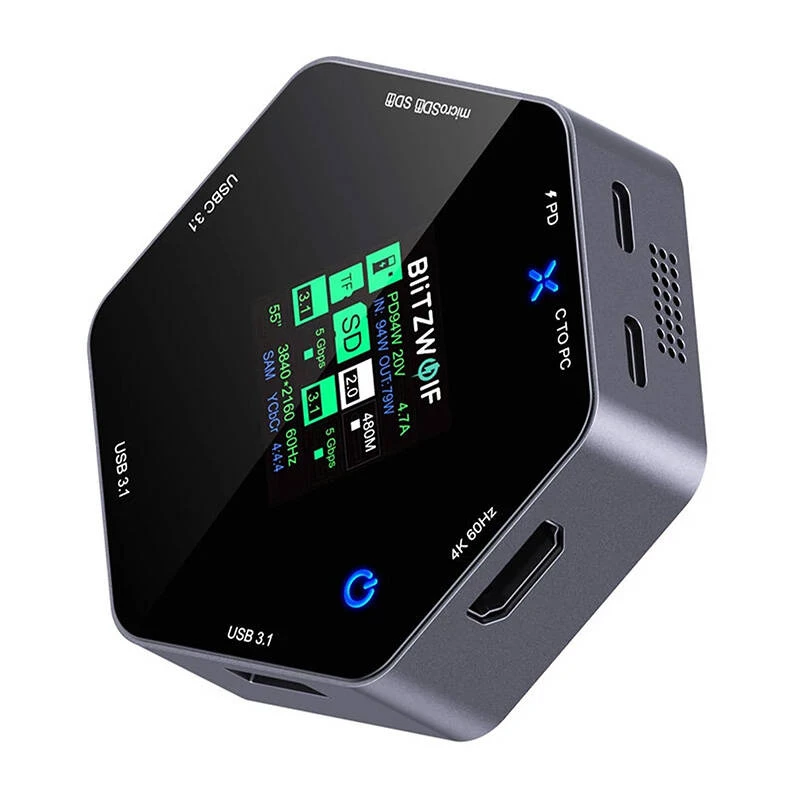 Doko stotelė BlitzWolf BW-TH16 8-in-1 USB 100W su išmaniuoju LCD ekranu