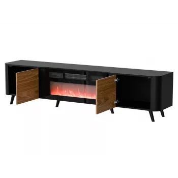 TV spintelė Cama Meble Volare 200 x 39 x 49 cm juoda/riešutmedžio su židiniu