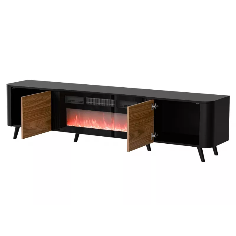 TV spintelė Cama Meble Volare 200 x 39 x 49 cm juoda/riešutmedžio su židiniu