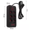 Maitinimo lizdų blokas MACLEAN MCE389 B — 6 lizdai, 4×USB-A + 1×USB-C, 110–240V, 2.1A, 2500W, 1.5 m laidas, juodas