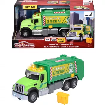 Žaislinė transporto priemonė Majorette Mack Granite šiukšliavežės modelis 213743007, metalinis mastelinis žaislas