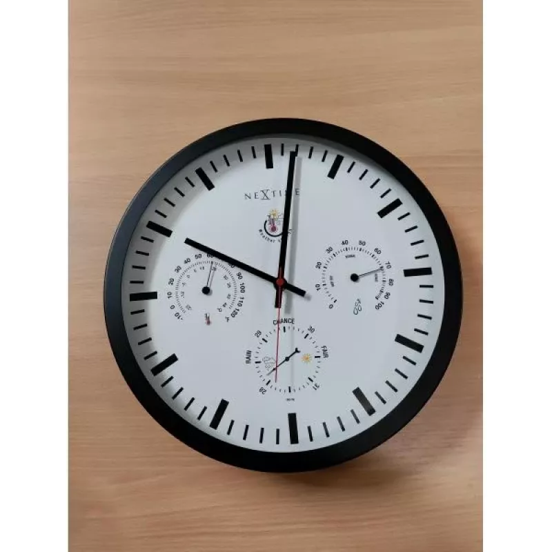 NeXtime laikrodis 2635zw Weatherstation, Ø34 cm, sieninis, juodas