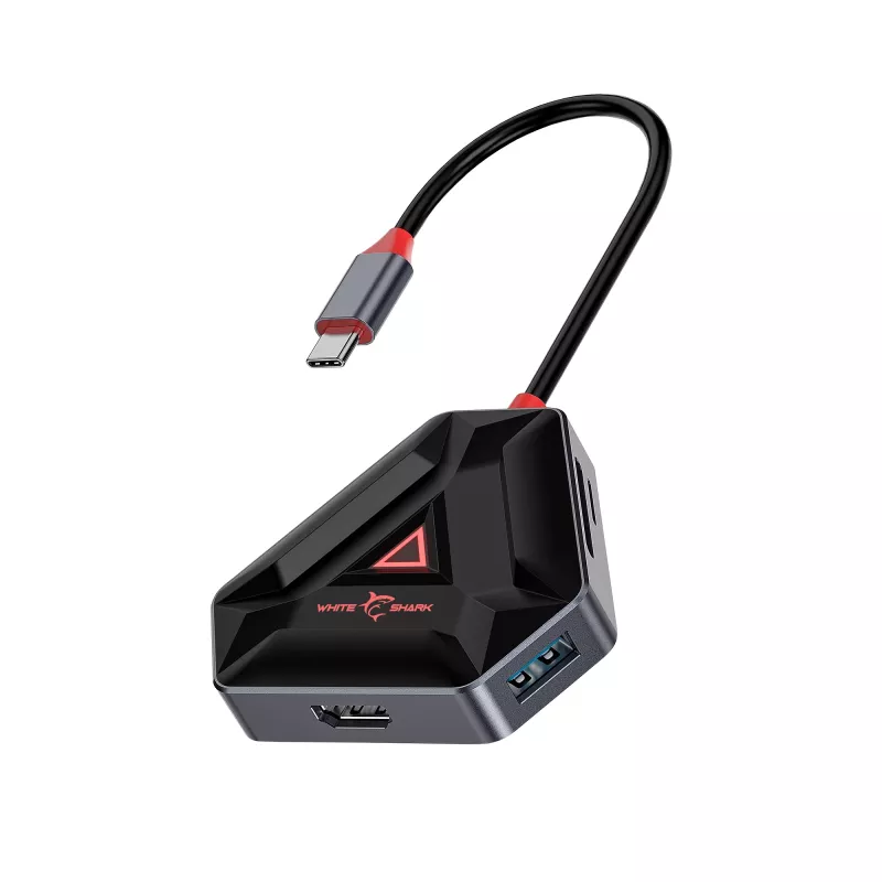 USB-C šakotuvas SBOX HEXAGON 6-in-1 su HDMI ir Ethernet, Type-C baltas