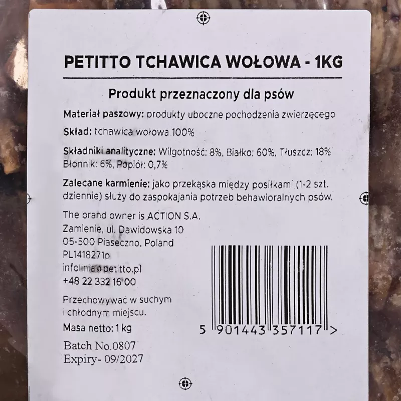 Šunų skanėstas PETITTO jautienos trachėja 1 kg - PETITTO jautienos trachėjos kramtukas