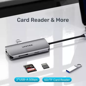 USB-C šakotuvas Unitek D1122A01 su 2x HDMI 4K ir 100W maitinimo tiekimu