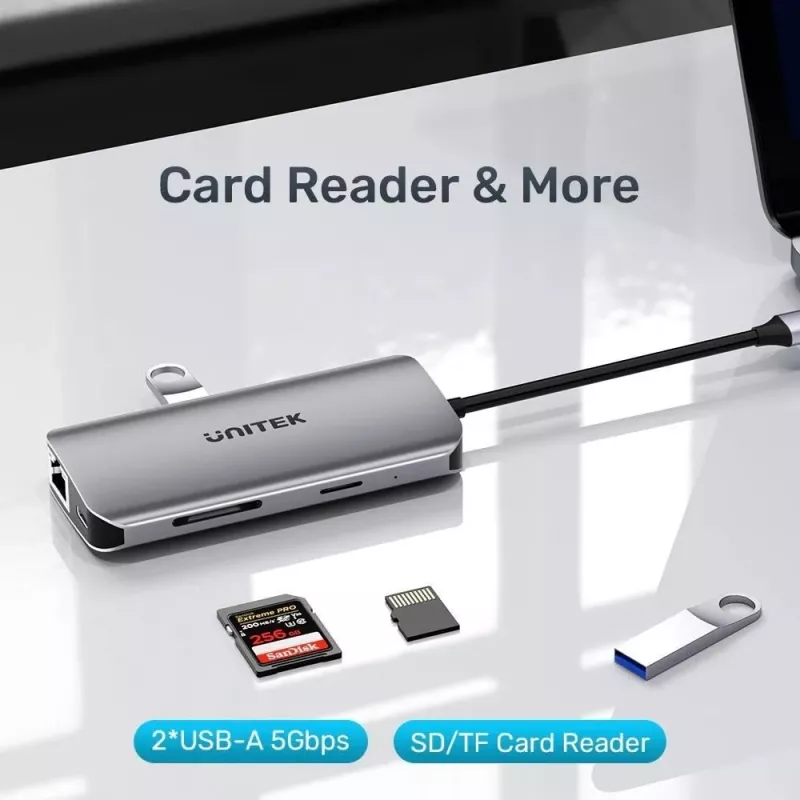 USB-C šakotuvas Unitek D1122A01 su 2x HDMI 4K ir 100W maitinimo tiekimu