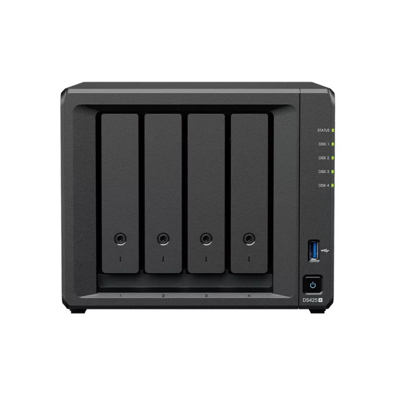 NAS saugojimo serveris SYNOLOGY DS425+ — 4 lizdų, Intel Celeron J4125 2,0–2,7 GHz, 2 GB DDR4, 0 TB, 2,5GbE, 2 M.2 lizdai