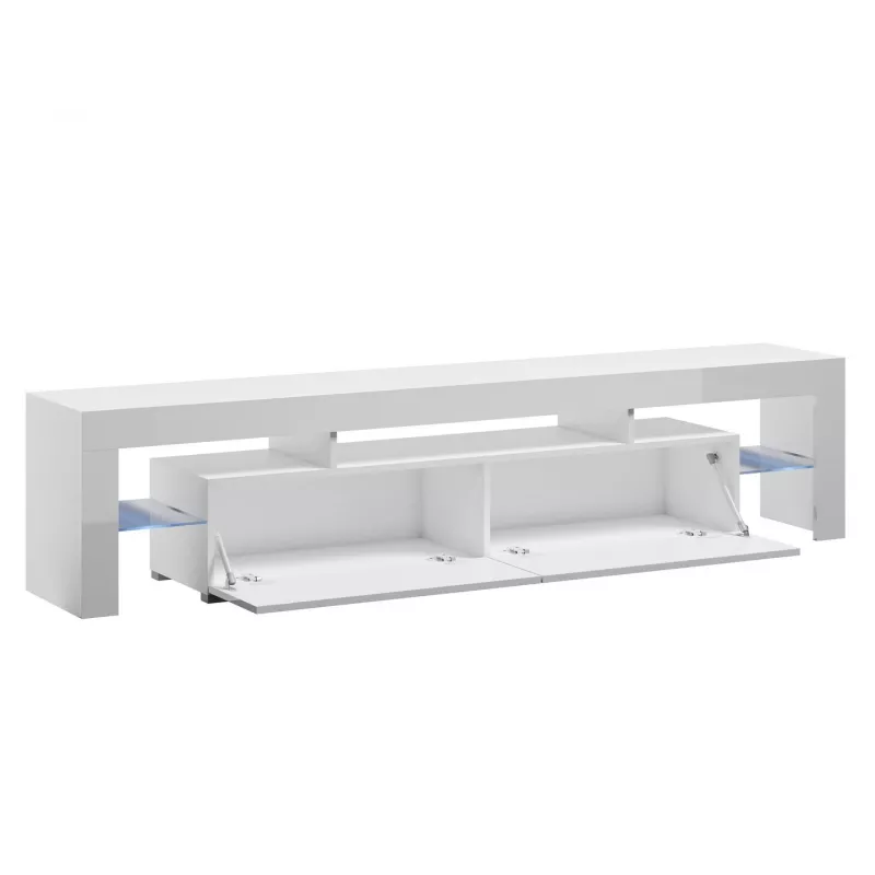 TV staliukas Cama Meble TORO 200 — 2000×350×410 mm, pilka viršutinė plokštė iš medžio drožlių plokštės, pilkas/baltas blizgesys