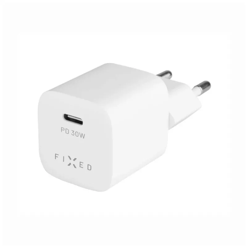 Nešiojamasis USB-C kelioninis įkroviklis FIXED FIXC30M-C-WH 30W kompaktiškas dizainas