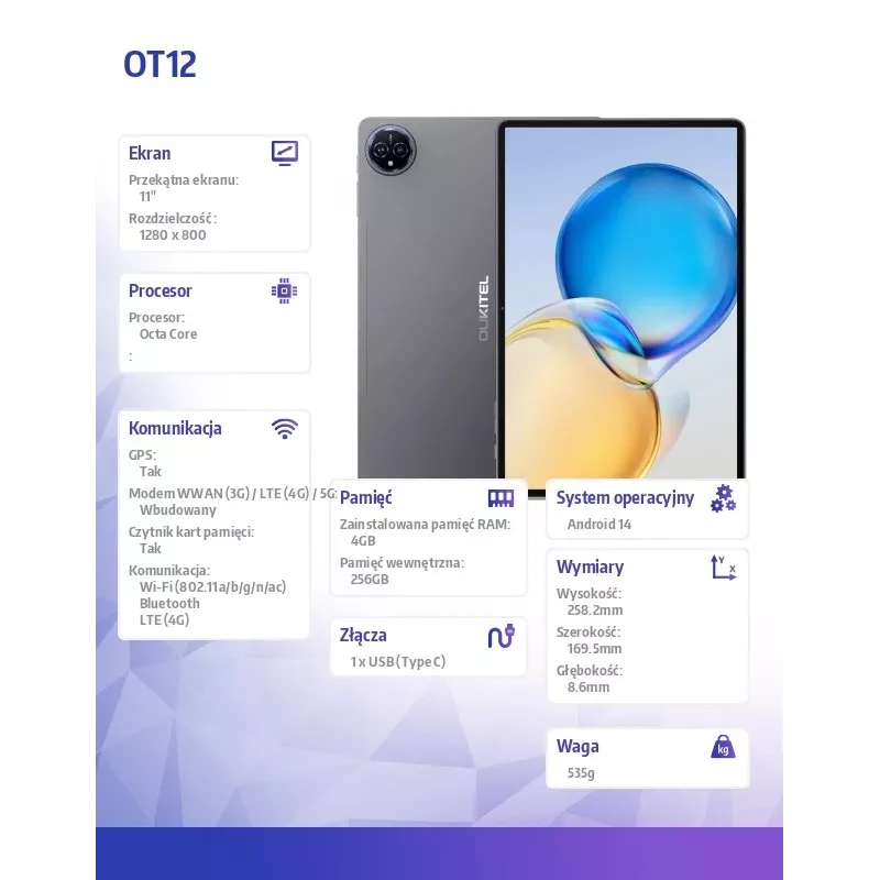 Stilingas ir galingas planšetė OT12 4G 11 4/256GB Pilka