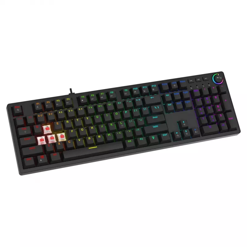 Mechaninė žaidimų klaviatūra SAVIO STYX Outemu Blue Hot-Swap RGB USB QWERTY US International juoda 104 klavišų pilno dydžio