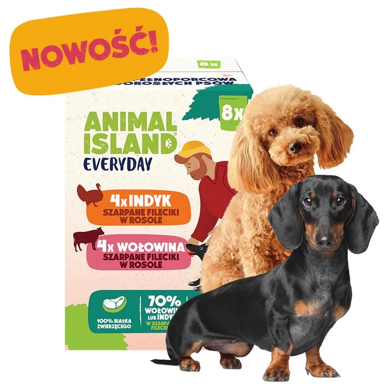 ANIMAL ISLAND kalakutienos/jautienos šunų ėdalo paketėliai 8x150g