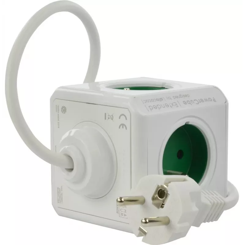 Allocacoc PowerCube Extended Type E maitinimo ilgintuvas 1,5 m 5 kintamosios srovės lizdai vidaus patalpoms žalias