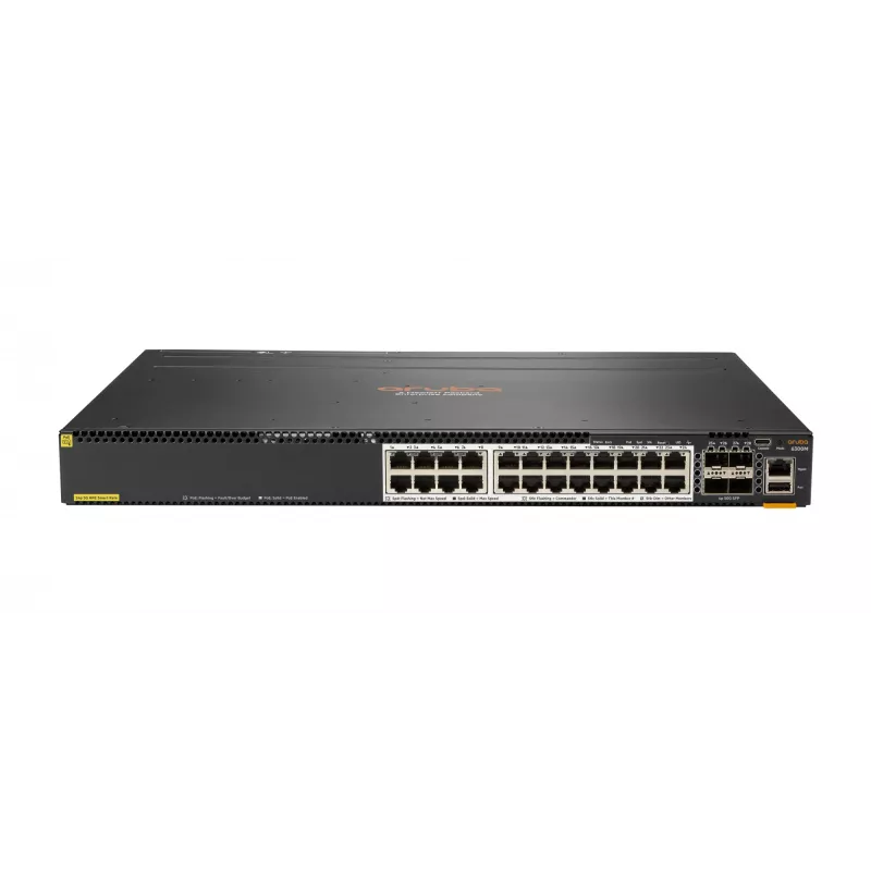 Hewlett Packard Enterprise HPE Aruba 6300M - Switch - L3 - valdomas - 24 x 1/2,5/5/10GBase-T + 4 x 1 Gigabit / 10 Gigabit / 25 Gigabit / 50 Gigabit SFP56 (aukštupio / rietimo) - priekis