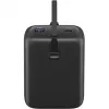 Powerbank 20.000 mAh, integruotas USB-C laidas 13cm, 30 W (juoda, 20 Ah, 1x USB-A, 2x USB-C, PD, QC)