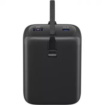 Powerbank 20.000 mAh, integruotas USB-C laidas 13cm, 30 W (juoda, 20 Ah, 1x USB-A, 2x USB-C, PD, QC)