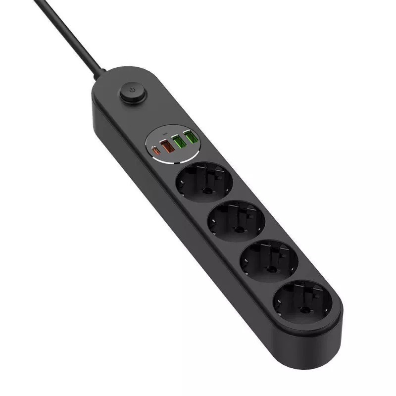 Maitinimo lizdas ColorWay CW-CHE44PDB — 4 kintamosios srovės lizdai, 2 USB prievadai