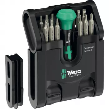 Wera Tool-Check Modular Micro 1 21 dalių rinkinys — kompaktiškas atsuktuvų ir antgalių rinkinys