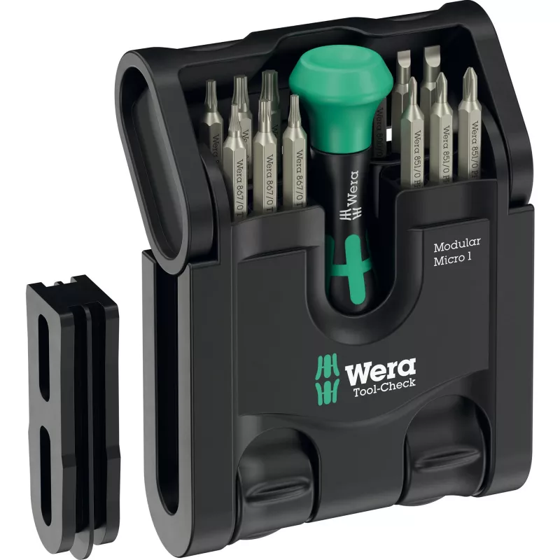 Wera Tool-Check Modular Micro 1 21 dalių rinkinys — kompaktiškas atsuktuvų ir antgalių rinkinys