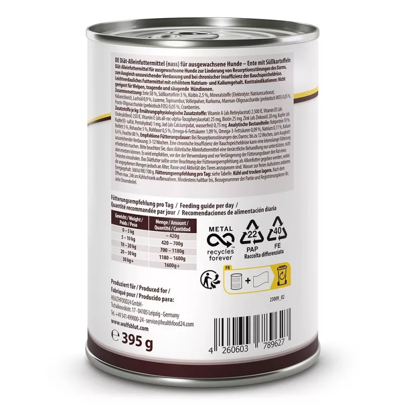 WOLFSBLUT VetLine Gastrointestinal Duck - šlapias šunų ėdalas - 395g