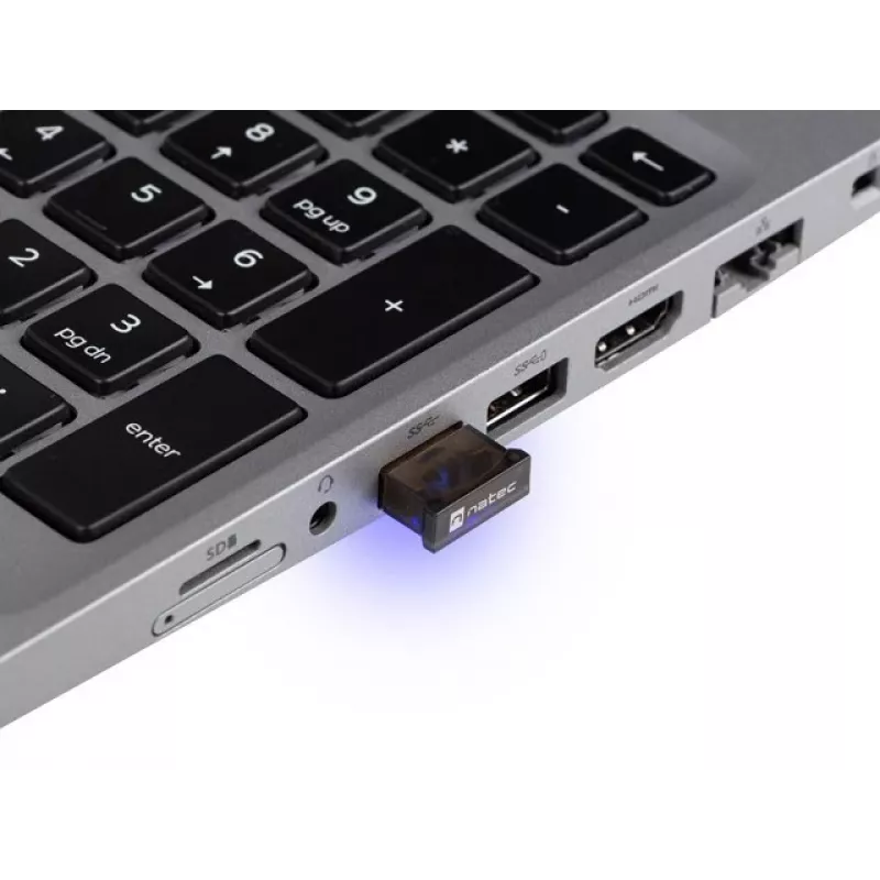 BLE švyturys NATEC NBD-2003 USB Bluetooth 5.0 adapteris — juodas, 20 m veikimo nuotolis, USB Type-A