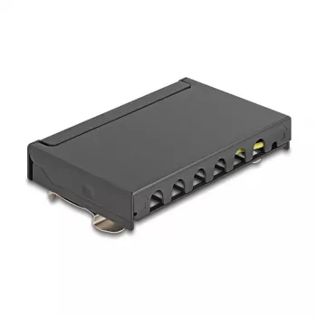 DELOCK Mini Desktop RJ45 6 prievadų Cat.6A ekranuotas skydelis, metalinis, juodas, 80×22×125 mm