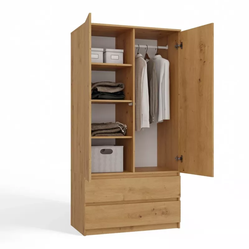 Topeshop SZAFA MALWA ART bedroom wardrobe/closet 5 shelves 2 durelės(s) ąžuolas